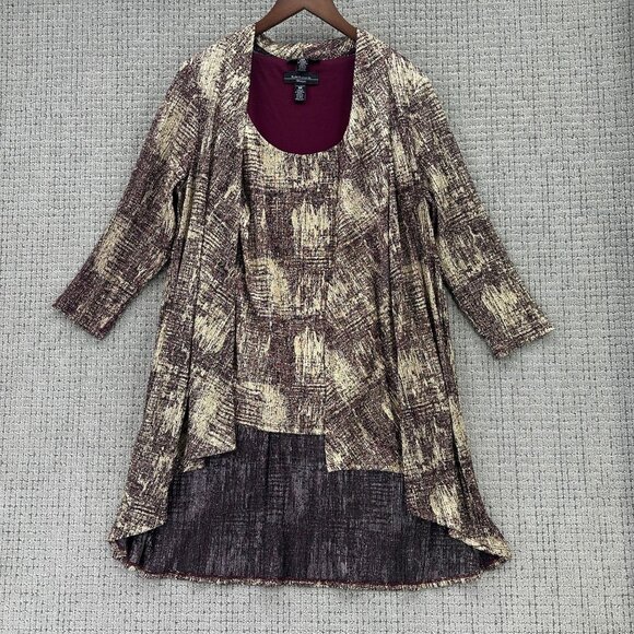 R & M Richards Cardigan And Top Womens Size 16W Burgundy Gold 3/4 Sleeve NWT - Picture 1 of 12